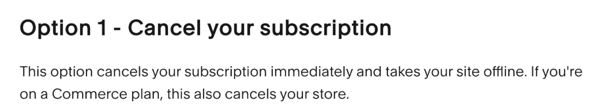Cancelling a website subscription Squarespace