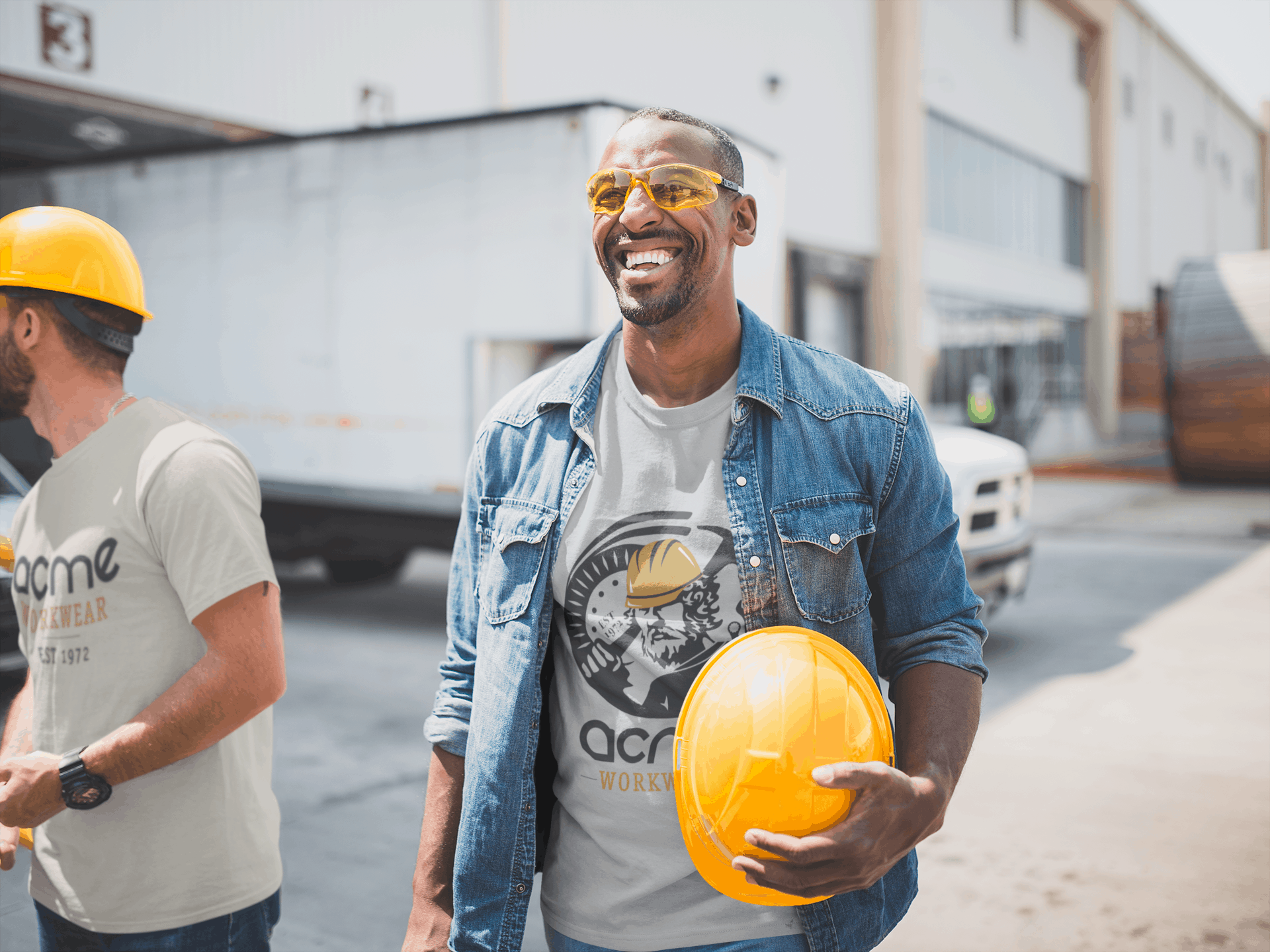 industrial workers wearing t shirts mockup at noon a20439 2