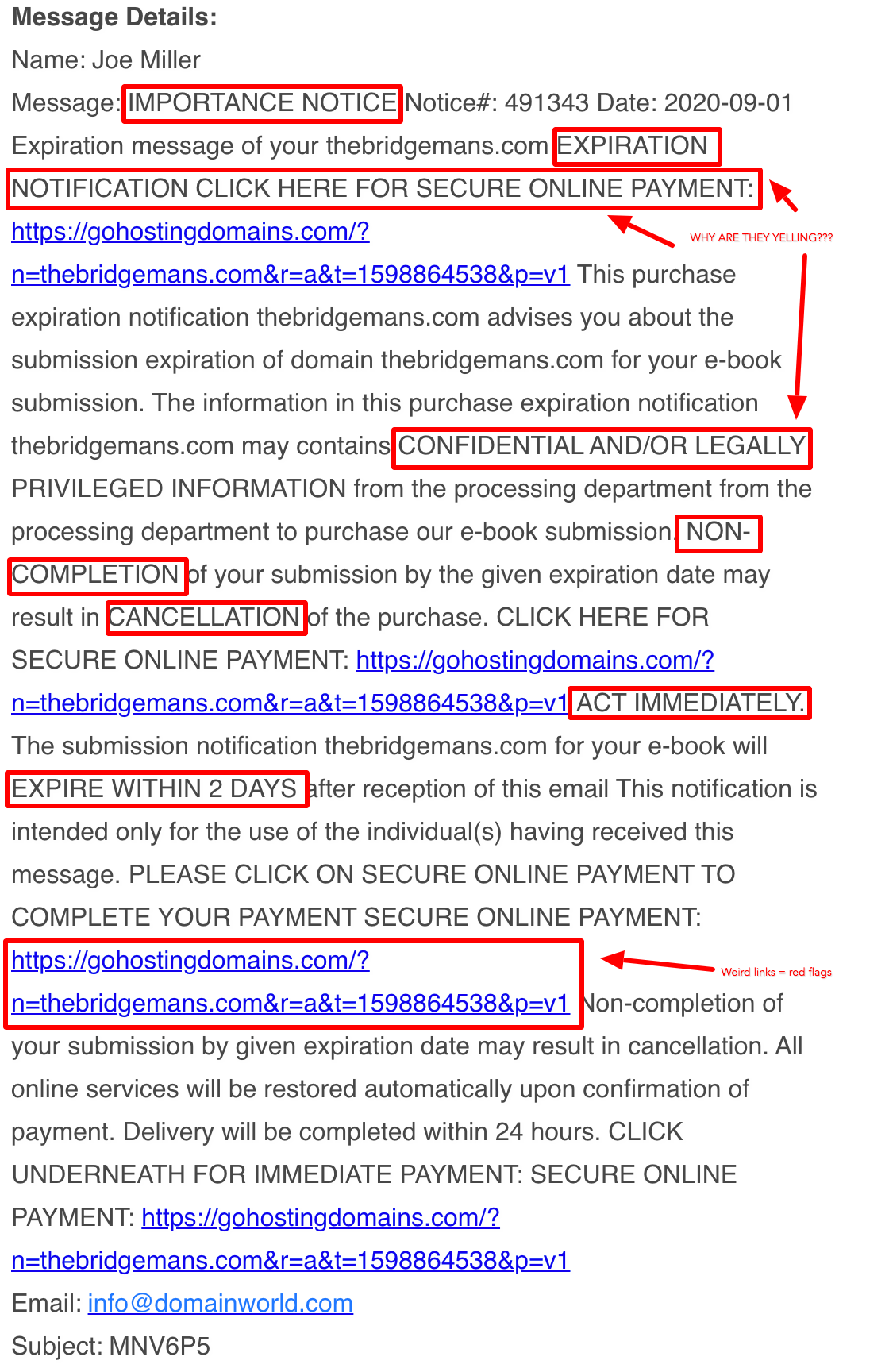 spam domain expiration