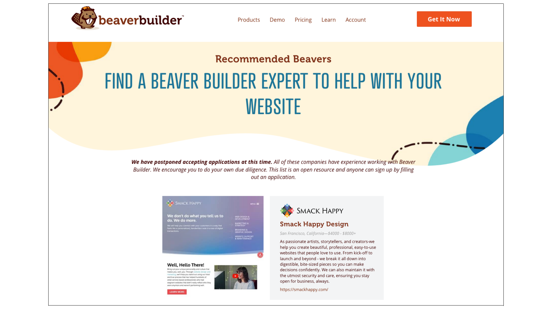 screenshot of beaver builder recommended builders