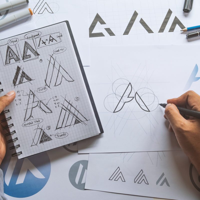 Graphic designer development process drawing sketch design